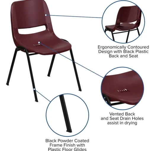 Flash Furniture Folding & Stacking<HERCULES Series Plastic Shell Stack Chair, Burgundy/Black (RUTEO1BY)