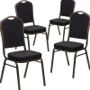 Flash Furniture Folding & Stacking<HERCULES Series Fabric Banquet Stacking Chair, Black Patterned/Gold Vein Frame, 4 Pack (4FDC01GVS0806)