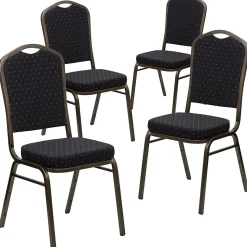 Flash Furniture Folding & Stacking<HERCULES Series Fabric Banquet Stacking Chair, Black Patterned/Gold Vein Frame, 4 Pack (4FDC01GVS0806)