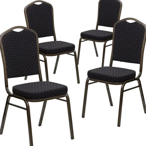 Flash Furniture Folding & Stacking<HERCULES Series Fabric Banquet Stacking Chair, Black Patterned/Gold Vein Frame, 4 Pack (4FDC01GVS0806)