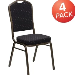 Flash Furniture Folding & Stacking<HERCULES Series Fabric Banquet Stacking Chair, Black Patterned/Gold Vein Frame, 4 Pack (4FDC01GVS0806)