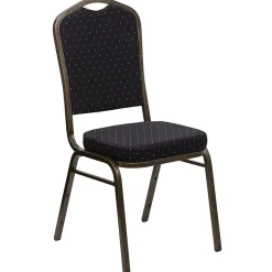 Flash Furniture Folding & Stacking<HERCULES Series Fabric Banquet Stacking Chair, Black Patterned/Gold Vein Frame, 4 Pack (4FDC01GVS0806)