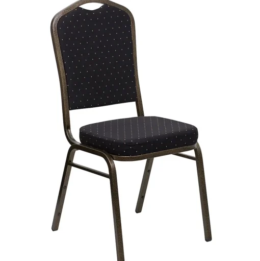 Flash Furniture Folding & Stacking<HERCULES Series Fabric Banquet Stacking Chair, Black Patterned/Gold Vein Frame, 4 Pack (4FDC01GVS0806)