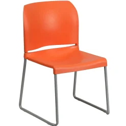 Flash Furniture Folding & Stacking<HERCULES Series Plastic Contoured Stack Chair with Sled Base, Orange/Gray (RUT238AOR)