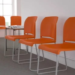 Flash Furniture Folding & Stacking<HERCULES Series Plastic Contoured Stack Chair with Sled Base, Orange/Gray (RUT238AOR)