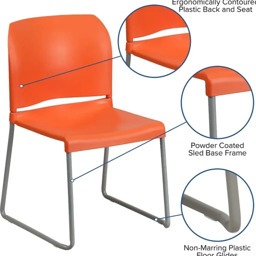 Flash Furniture Folding & Stacking<HERCULES Series Plastic Contoured Stack Chair with Sled Base, Orange/Gray (RUT238AOR)