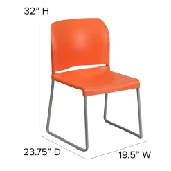 Flash Furniture Folding & Stacking<HERCULES Series Plastic Contoured Stack Chair with Sled Base, Orange/Gray (RUT238AOR)