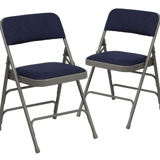 Flash Furniture Folding & Stacking<HERCULES Series Fabric Folding Chair, Navy Blue, 2/Pack (2HAMC309AFNVY)