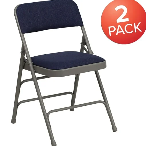 Flash Furniture Folding & Stacking<HERCULES Series Fabric Folding Chair, Navy Blue, 2/Pack (2HAMC309AFNVY)