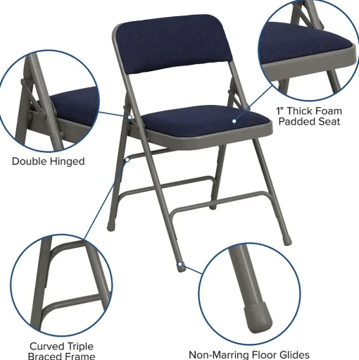 Flash Furniture Folding & Stacking<HERCULES Series Fabric Folding Chair, Navy Blue, 2/Pack (2HAMC309AFNVY)
