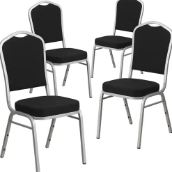 Flash Furniture Folding & Stacking<HERCULES Series Fabric Banquet Stacking Chair, Black/Silver Frame, 4 Pack (4FDC01S11)