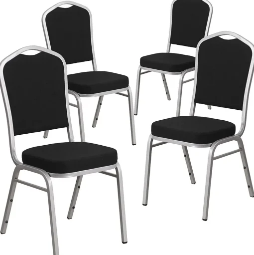 Flash Furniture Folding & Stacking<HERCULES Series Fabric Banquet Stacking Chair, Black/Silver Frame, 4 Pack (4FDC01S11)
