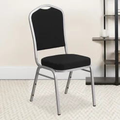 Flash Furniture Folding & Stacking<HERCULES Series Fabric Banquet Stacking Chair, Black/Silver Frame, 4 Pack (4FDC01S11)