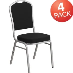 Flash Furniture Folding & Stacking<HERCULES Series Fabric Banquet Stacking Chair, Black/Silver Frame, 4 Pack (4FDC01S11)