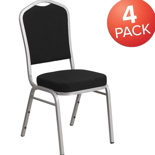Flash Furniture Folding & Stacking<HERCULES Series Fabric Banquet Stacking Chair, Black/Silver Frame, 4 Pack (4FDC01S11)