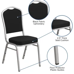 Flash Furniture Folding & Stacking<HERCULES Series Fabric Banquet Stacking Chair, Black/Silver Frame, 4 Pack (4FDC01S11)