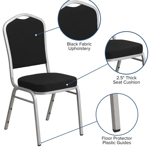 Flash Furniture Folding & Stacking<HERCULES Series Fabric Banquet Stacking Chair, Black/Silver Frame, 4 Pack (4FDC01S11)