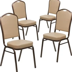 Flash Furniture Folding & Stacking<HERCULES Series Vinyl Banquet Stacking Chair, Tan/Copper Vein Frame, 4 Pack (4FDC01CPRTN)