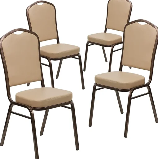Flash Furniture Folding & Stacking<HERCULES Series Vinyl Banquet Stacking Chair, Tan/Copper Vein Frame, 4 Pack (4FDC01CPRTN)