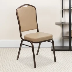 Flash Furniture Folding & Stacking<HERCULES Series Vinyl Banquet Stacking Chair, Tan/Copper Vein Frame, 4 Pack (4FDC01CPRTN)