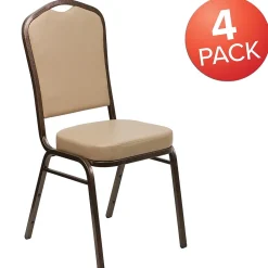 Flash Furniture Folding & Stacking<HERCULES Series Vinyl Banquet Stacking Chair, Tan/Copper Vein Frame, 4 Pack (4FDC01CPRTN)