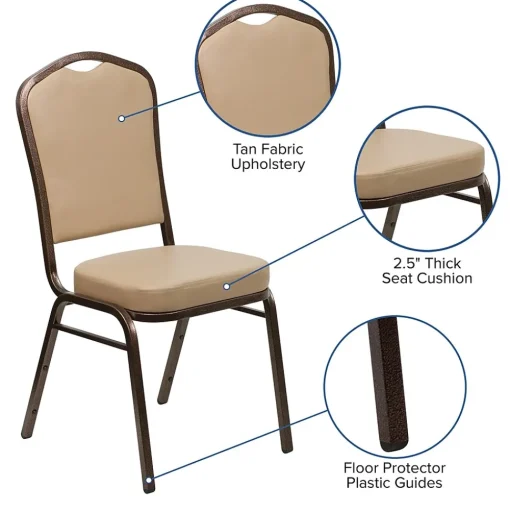Flash Furniture Folding & Stacking<HERCULES Series Vinyl Banquet Stacking Chair, Tan/Copper Vein Frame, 4 Pack (4FDC01CPRTN)