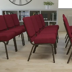 Flash Furniture Folding & Stacking<HERCULES Series Fabric Church Stacking Chair, Burgundy/Gold Vein Frame (FCH2214GV369)