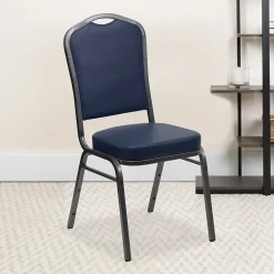 Flash Furniture Folding & Stacking<HERCULES Series Vinyl Banquet Stacking Chair, Navy/Silver Vein Frame, 4 Pack (4FDC01SVNY)
