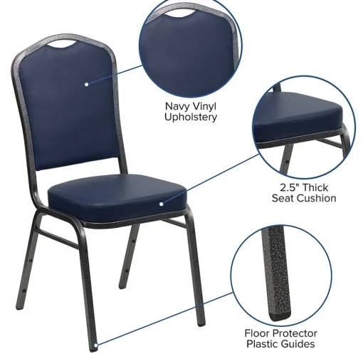 Flash Furniture Folding & Stacking<HERCULES Series Vinyl Banquet Stacking Chair, Navy/Silver Vein Frame, 4 Pack (4FDC01SVNY)
