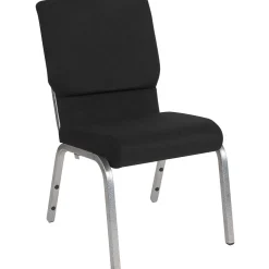 Flash Furniture Folding & Stacking<HERCULES Series Fabric Stacking Church Chair, Black/Silver Vein Frame (XUCH60096BKSV)