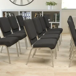 Flash Furniture Folding & Stacking<HERCULES Series Fabric Stacking Church Chair, Black/Silver Vein Frame (XUCH60096BKSV)