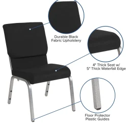 Flash Furniture Folding & Stacking<HERCULES Series Fabric Stacking Church Chair, Black/Silver Vein Frame (XUCH60096BKSV)