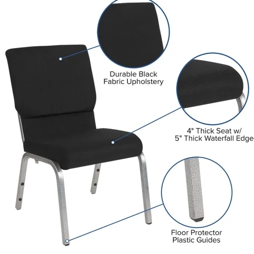 Flash Furniture Folding & Stacking<HERCULES Series Fabric Stacking Church Chair, Black/Silver Vein Frame (XUCH60096BKSV)