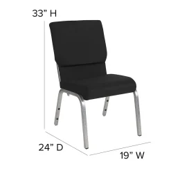 Flash Furniture Folding & Stacking<HERCULES Series Fabric Stacking Church Chair, Black/Silver Vein Frame (XUCH60096BKSV)