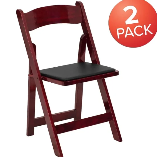 Flash Furniture Folding & Stacking<HERCULES Series Wood Folding Chair, Mahogany/Black, 2/Pack (2XF2903MAHWOOD)