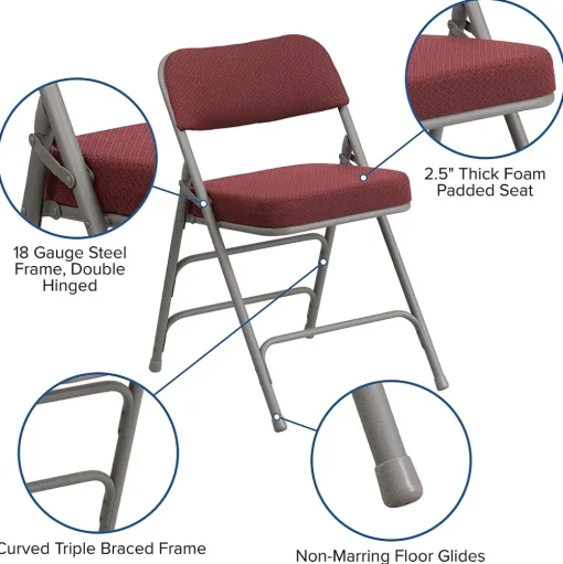 Flash Furniture Folding & Stacking<HERCULES Series Fabric Folding Chair, Burgundy, 2/Pack (2AWMC320AFBG)
