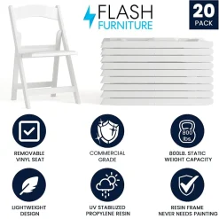 Flash Furniture Folding & Stacking<HERCULES™ Vinyl Armless Folding Chair, White, 20/Pack (20L3L1WHITE)