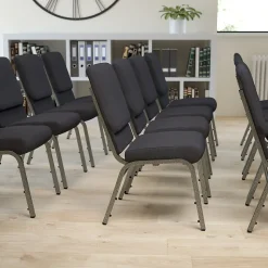 Flash Furniture Folding & Stacking<HERCULES Series Fabric Stacking Church Chair, Black Patterned/Silver Vein Frame (FCH185SVJP02)