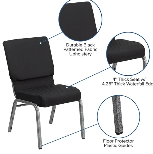 Flash Furniture Folding & Stacking<HERCULES Series Fabric Stacking Church Chair, Black Patterned/Silver Vein Frame (FCH185SVJP02)