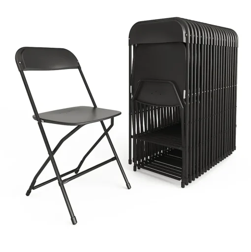 Flash Furniture Folding & Stacking<HERCULES™ Plastic Armless Folding Chair, Black, 20/Pack