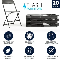 Flash Furniture Folding & Stacking<HERCULES™ Plastic Armless Folding Chair, Black, 20/Pack