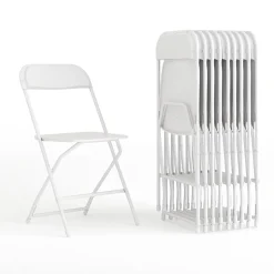 Flash Furniture Folding & Stacking<HERCULES™ Plastic Armless Folding Chair, Premium White, 32/Pack