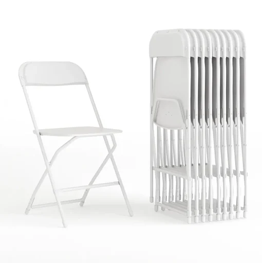 Flash Furniture Folding & Stacking<HERCULES™ Plastic Armless Folding Chair, Premium White, 32/Pack