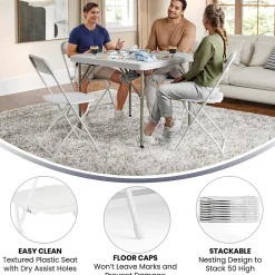 Flash Furniture Folding & Stacking<HERCULES™ Plastic Armless Folding Chair, Premium White, 32/Pack