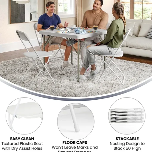 Flash Furniture Folding & Stacking<HERCULES™ Plastic Armless Folding Chair, Premium White, 32/Pack