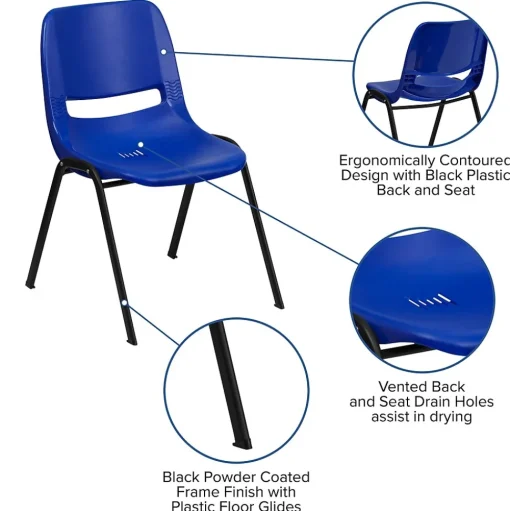 Flash Furniture Folding & Stacking<HERCULES Series Plastic Kid's Shell Stack Chair, Navy/Black (RUT14NVYBK)