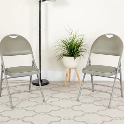 Flash Furniture Folding & Stacking<HERCULES™ Triple Braced Vinyl Armless Folding Chair, Gray, 4/Pack (4HAMC705AV3GY)