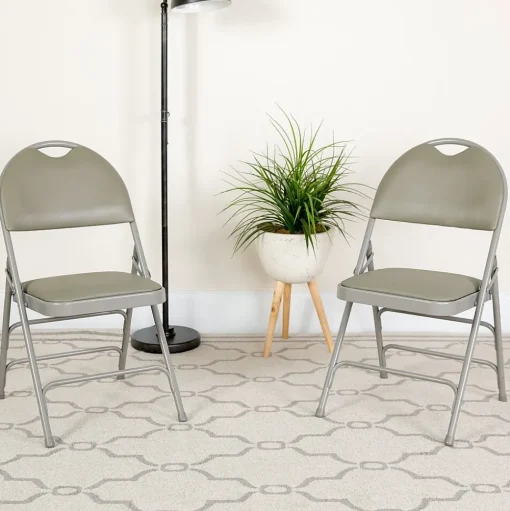 Flash Furniture Folding & Stacking<HERCULES™ Triple Braced Vinyl Armless Folding Chair, Gray, 4/Pack (4HAMC705AV3GY)