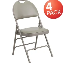 Flash Furniture Folding & Stacking<HERCULES™ Triple Braced Vinyl Armless Folding Chair, Gray, 4/Pack (4HAMC705AV3GY)