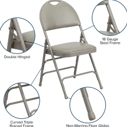 Flash Furniture Folding & Stacking<HERCULES™ Triple Braced Vinyl Armless Folding Chair, Gray, 4/Pack (4HAMC705AV3GY)
